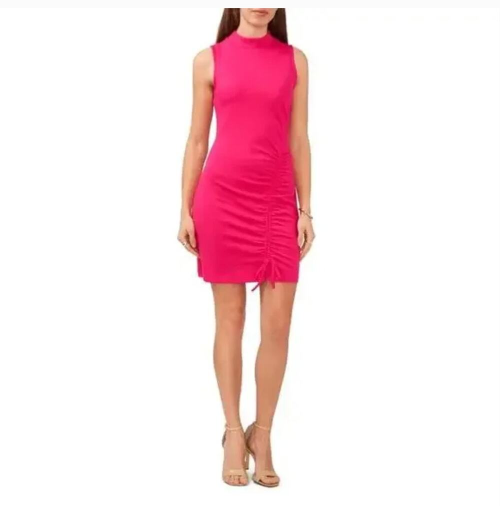 Halogen Side Shirred Dress XL Pink NWOT Sheath High Neck Resort Cruise Cocktail